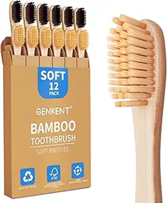 GENKENT Bamboo Toothbrushes 12 Pack Eco-Friendly Charcoal