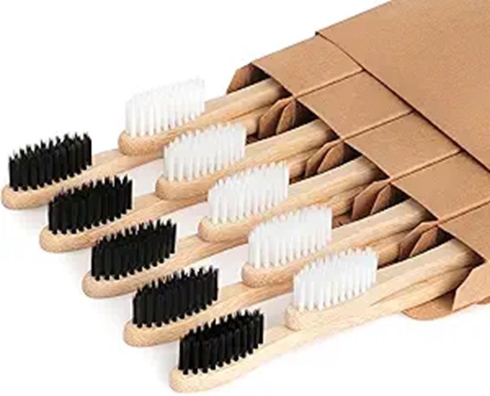 Biodegradable Bamboo Toothbrushes 10 Pack for Adults