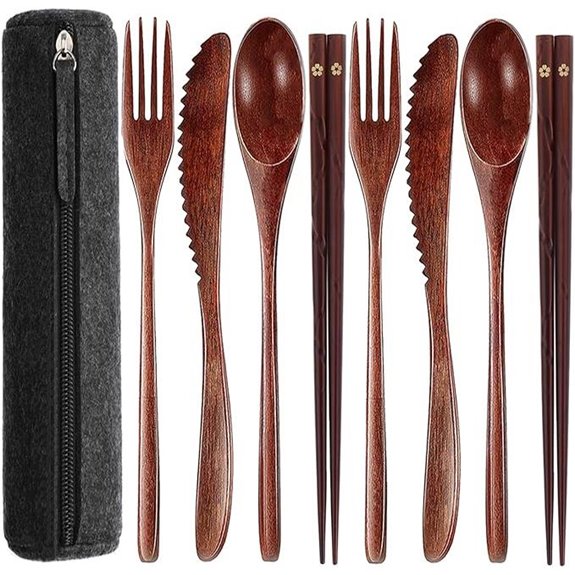 Reusable Bamboo Utensil Set with Case for Travel