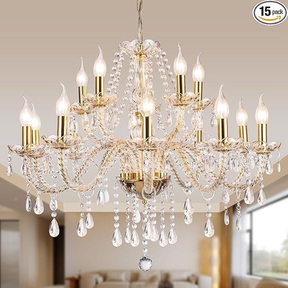 Elegant 15-Light K9 Crystal Glass Chandelier
