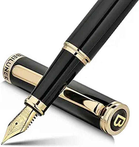 BEILUNER Black Fountain Pen with Gold Accents