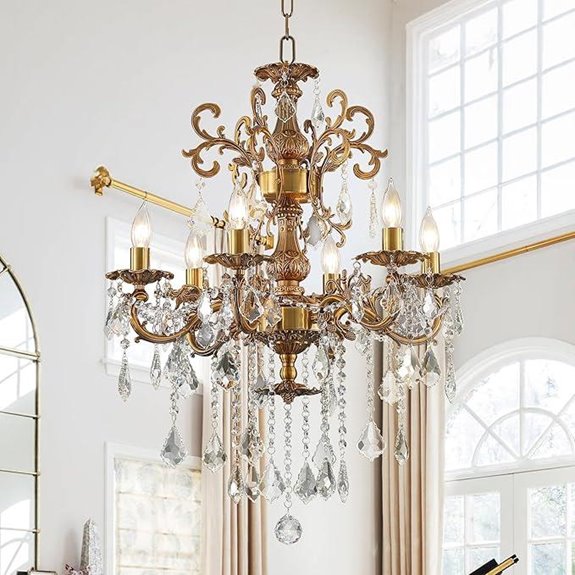 Luxury Antique Bronze Crystal Chandelier with 6 Lights