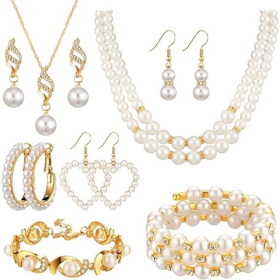 Bonuci 8-Piece Pearl Rhinestone Jewelry Set for Women