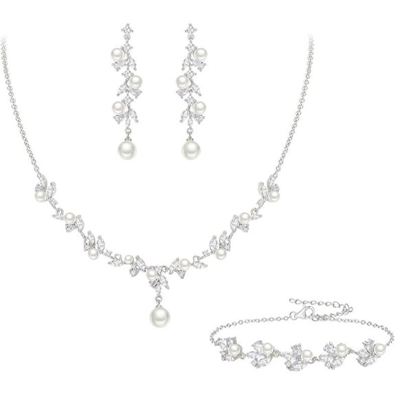 EleQueen Pearl Wedding Jewelry Set with Necklace Earrings