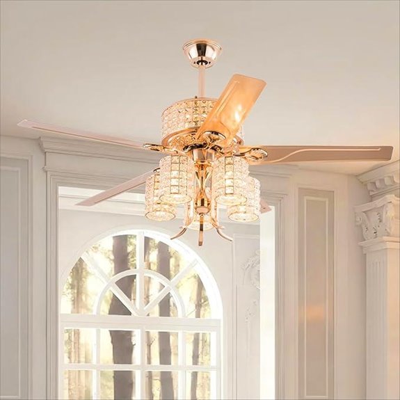 Luxury Rose Gold Crystal Ceiling Fan with Light