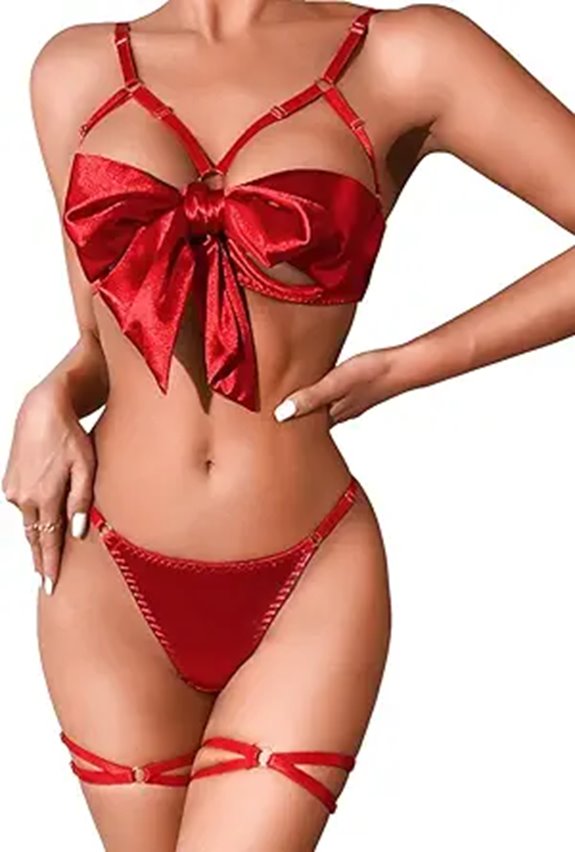 Kaei&Shi Satin Bow Lingerie Set for Women
