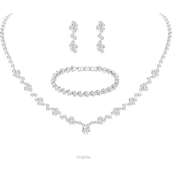 Silver Crystal Bridal Jewelry Set with Earrings and Necklace