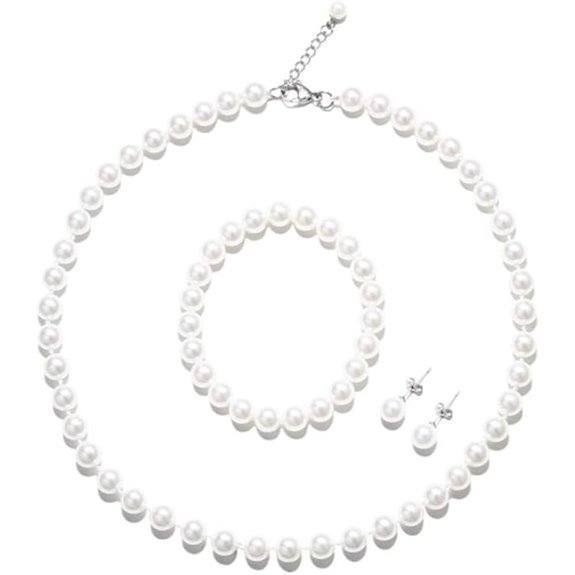 White Faux Pearl Jewelry Set for Women and Girls