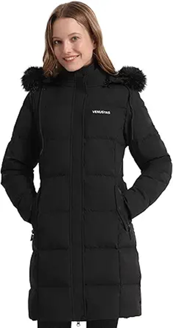 Venustas Women's Long Down Coat with Faux Fur Hood