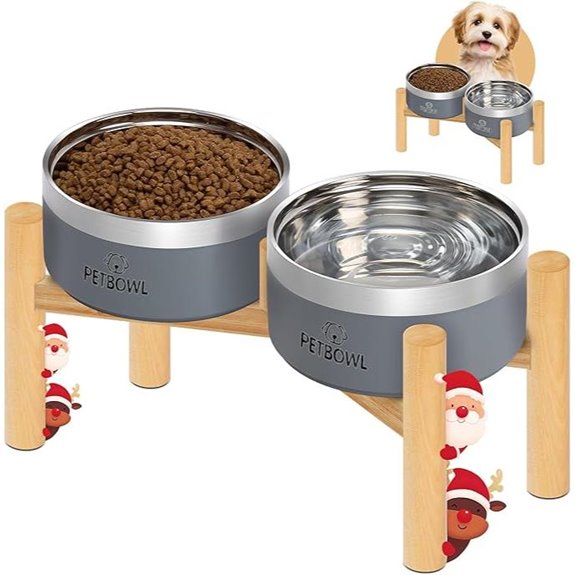 UPSKY Elevated Dog Bowls with Wooden Stand