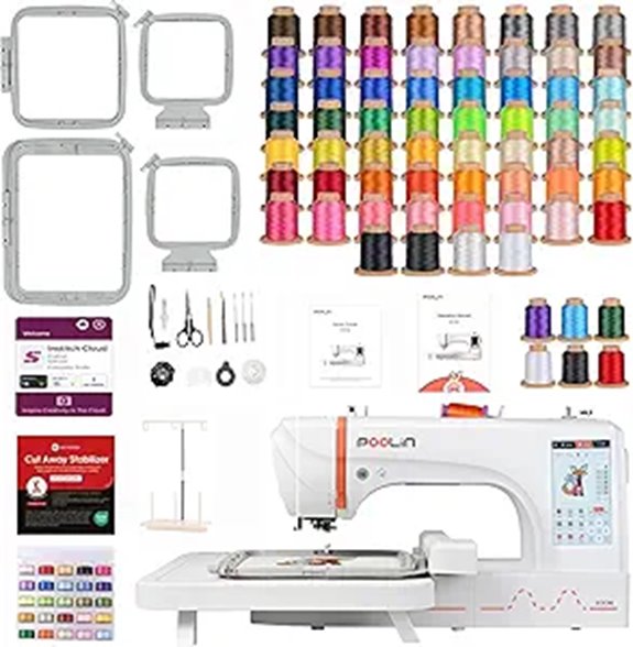 POOLIN Embroidery Machine Kit with Threads and Hoops