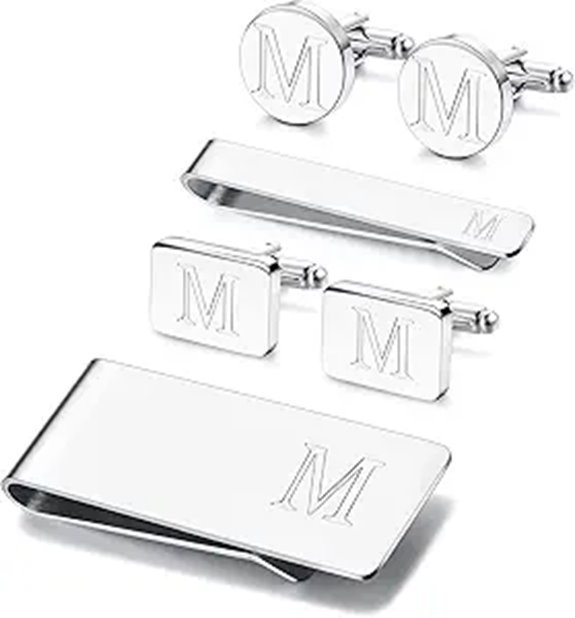 JOERICA Engraved Initial Cufflinks & Tie Bar Set