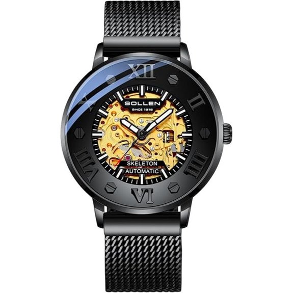 SOLLEN Men's Skeleton Automatic Watch Waterproof Stainless