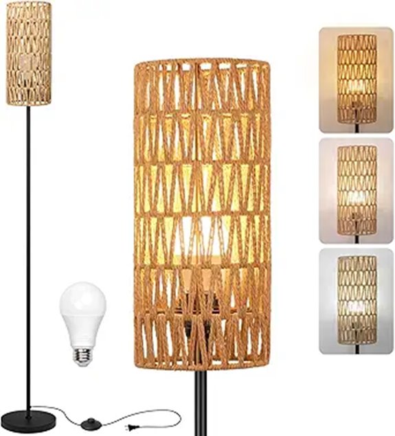Farmhouse Floor Lamp with Rattan Shade