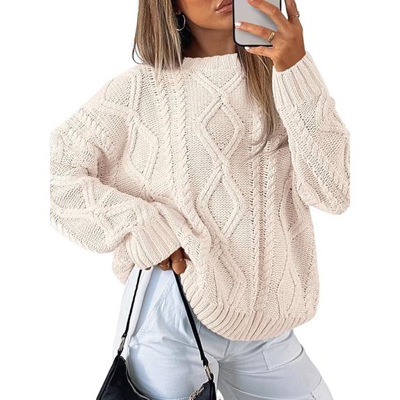 Trendy Queen Women's Oversized Cable Knit Crewneck Sweaters