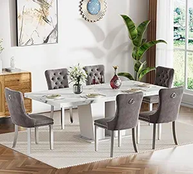 Henf 7-Piece Faux Marble Dining Set with Extendable Table