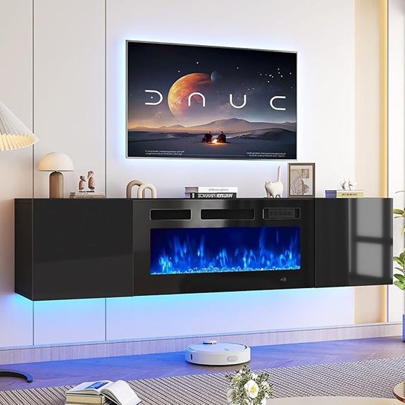 Oneinmil 70 Floating TV Stand with Electric Fireplace