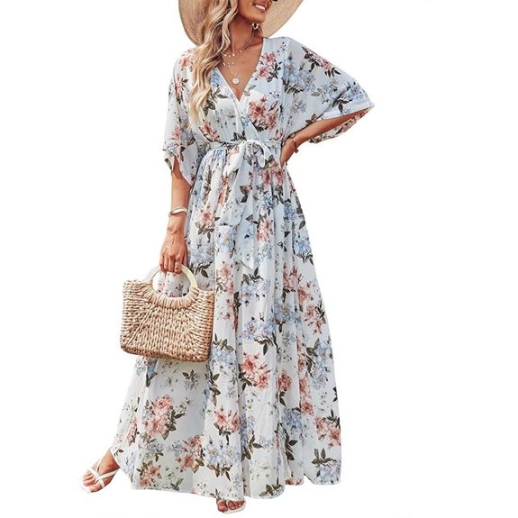 ANRABESS Womens Floral V-Neck Maxi Dress