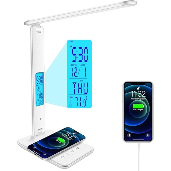 Foldable Desk Lamp with Wireless Charger and Clock