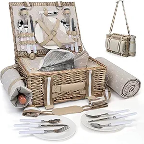 Picnic Basket Set for 4 with Insulated Liner