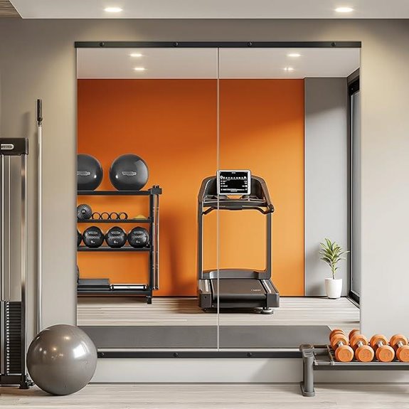 Home Gym Wall Mirror Frameless Large Glass (Black)
