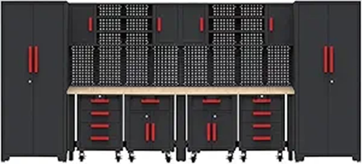 Garage Workshop Storage Set with Cabinets and Workbench