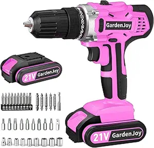 GardenJoy 20V Cordless Drill Set with Bits and Light