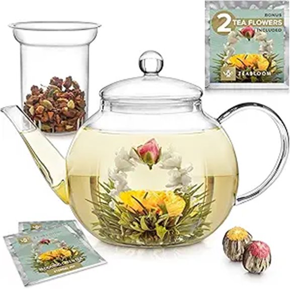Teabloom Glass Teapot with Infuser and Blooming Teas