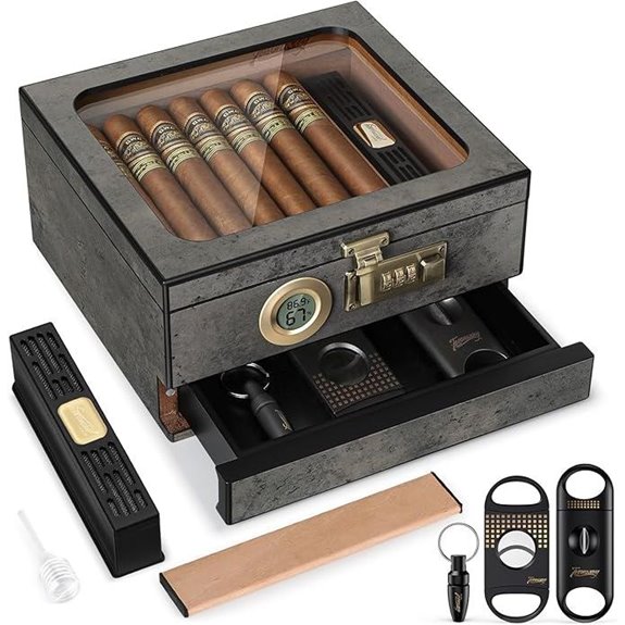 Cigar Humidor with Glass Top & Digital Hygrometer