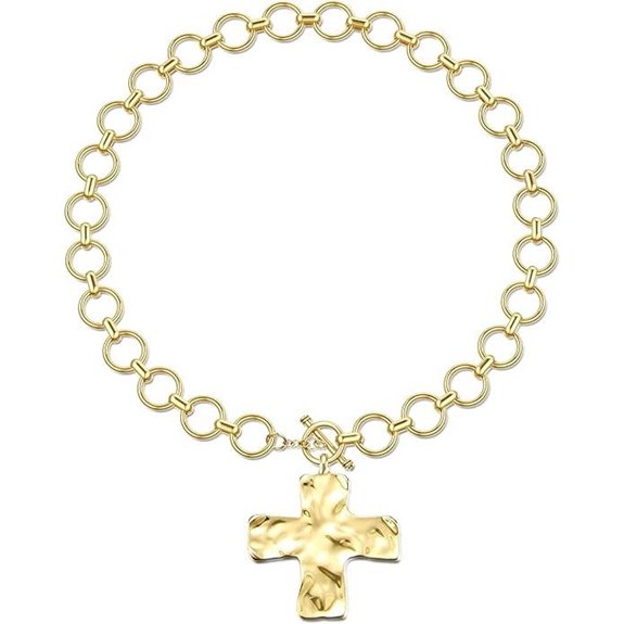 TEN MIRO 18k Gold Chunky Cross Necklace for Women