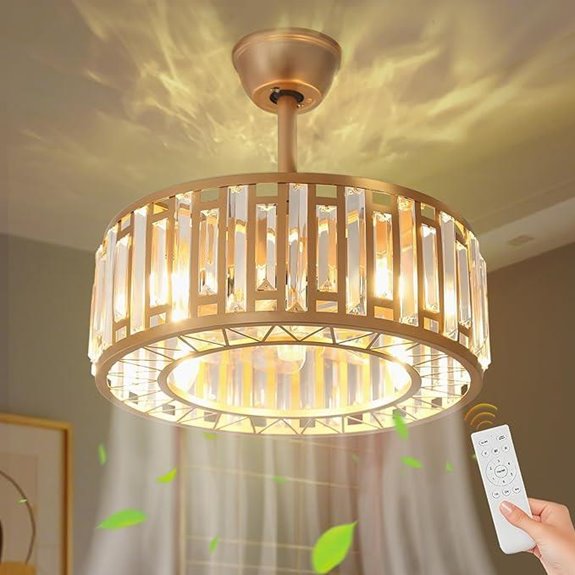 19.1 Gold Crystal Ceiling Fan with Light and Remote