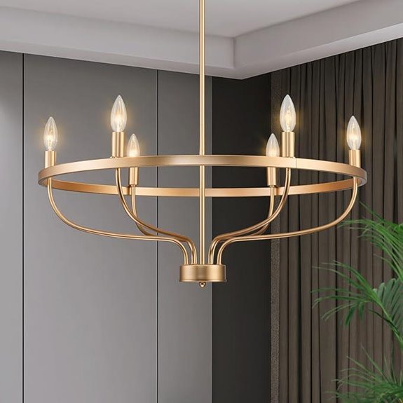 6-Light Gold Farmhouse Chandelier for Living Room