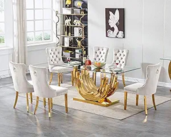 SSLine 7-Piece Gold Glass Dining Table Set