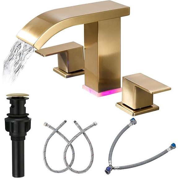 Brushed Gold Widespread Bathroom Faucet with LED