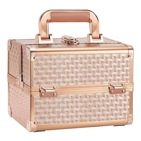 Joligrace Rose Gold Makeup Train Case with Mirror