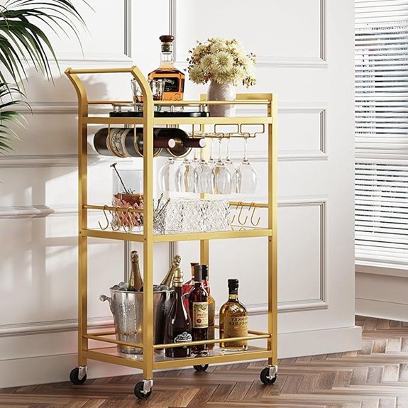 TUTOTAK Gold Bar Cart with Mirrored Shelves