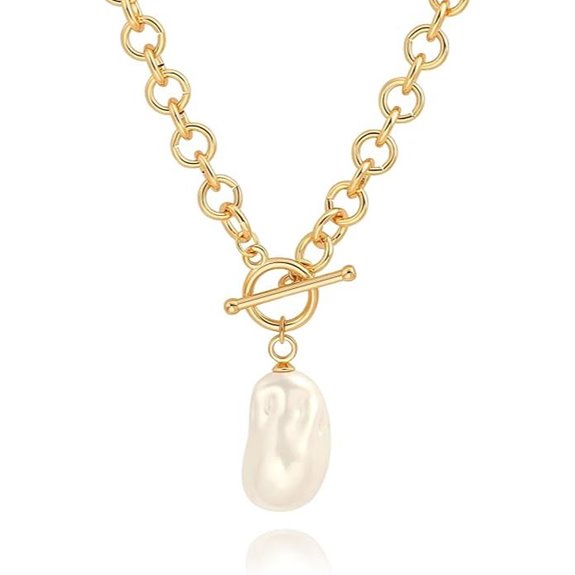 18k Gold Chain Necklace with Pearl and Pendant