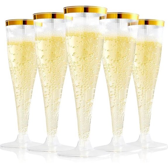 FOCUSLINE 100 Pack Gold Rim Disposable Champagne Flutes