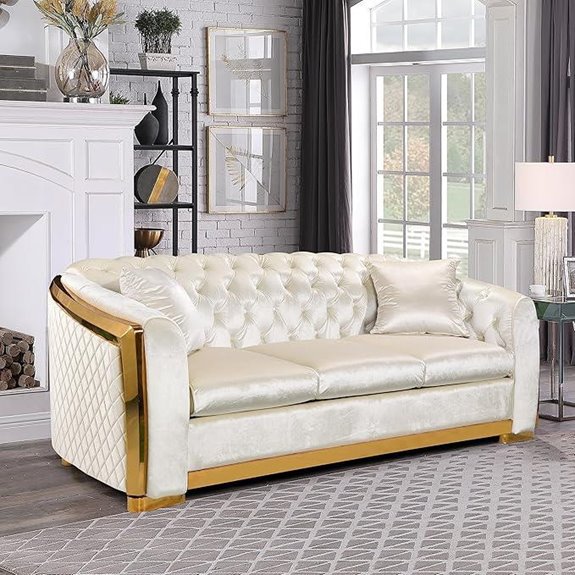 Golden Beige Chesterfield Sofa with Gold Legs