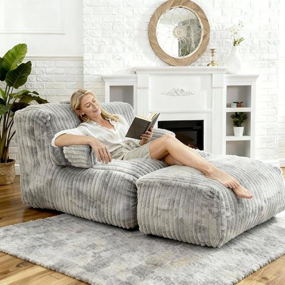 Large Gray Bean Bag Chair with Armrests