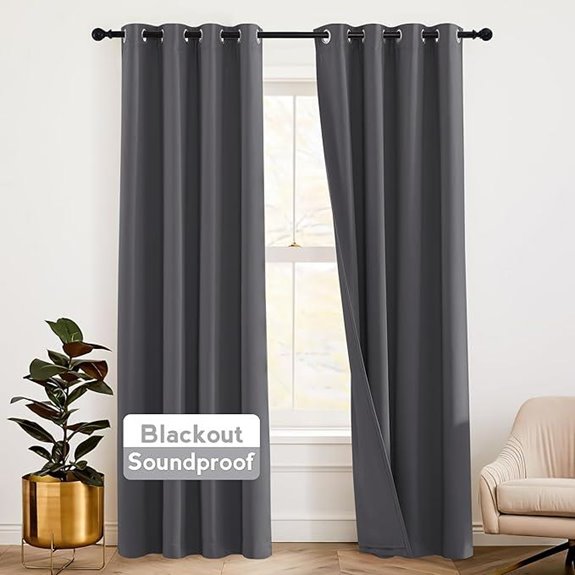 RYB HOME Soundproof Blackout Curtains 84-Inch Gray Pair