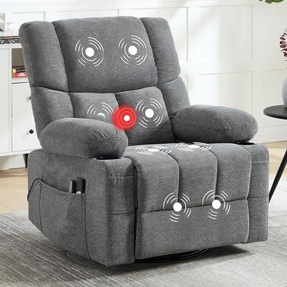 Power Recliner with Massage Heating & Swivel Gray