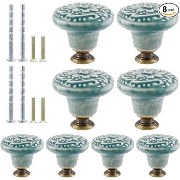8pcs Green Ceramic Drawer Knobs for Furniture