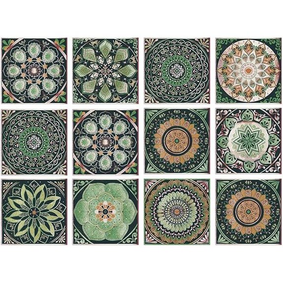 Green Mandala Backsplash Tile Stickers (6x6 in)