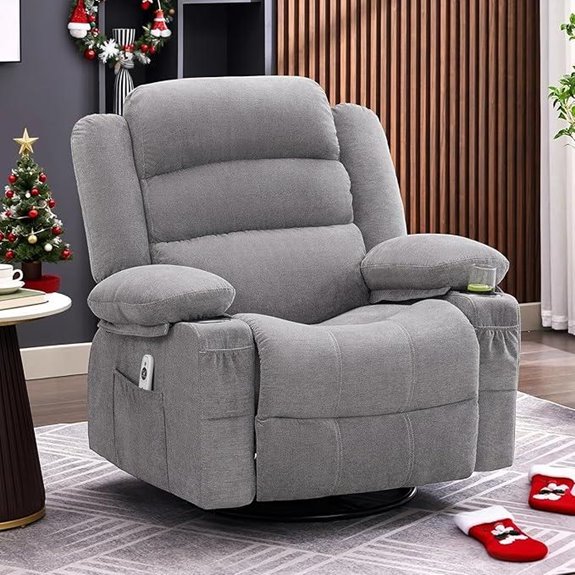 Grey Heated Massage Recliner with 360° Swivel