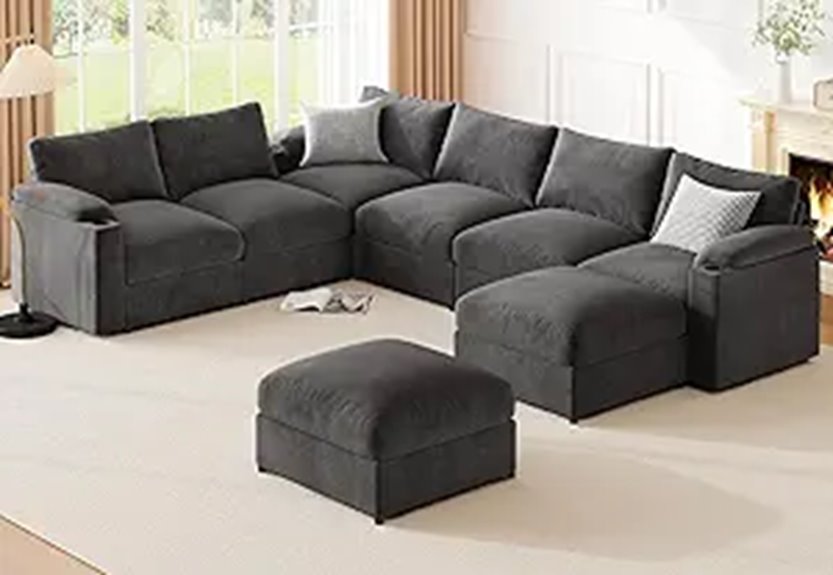 Modular Velvet U-Shaped Sleeper Sofa (Grey 8 Seats)