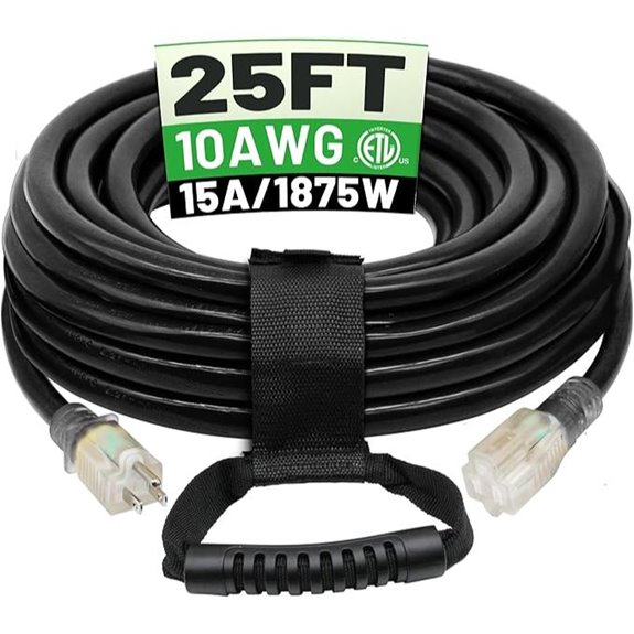 POWGRN 25ft 10AWG Waterproof Heavy Duty Extension Cord