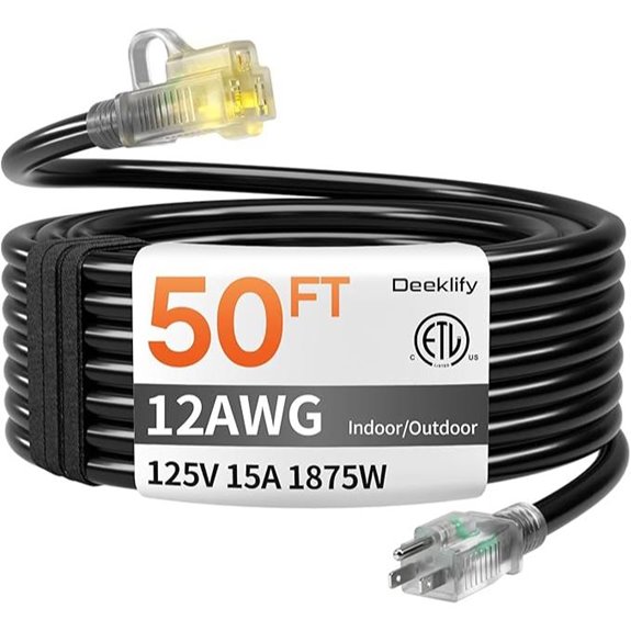 Heavy Duty 50FT Waterproof Extension Cord with Lighted End