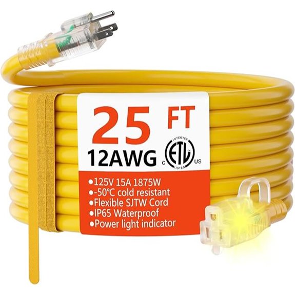 Heavy Duty Waterproof Extension Cord 25 ft Yellow