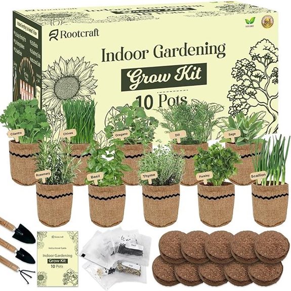10 Herb Garden Kit with Pots Tools & Markers